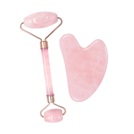 Kit, Rodillo + Gua Sha, Cuarzo Rosa