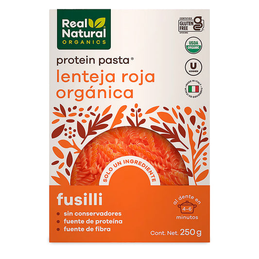 Pasta Fusilli, Lenteja Roja Orgánica, Sin Gluten, 250 g
