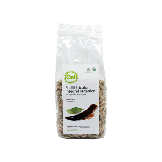 Pasta Fusilli Tricolor Integral Orgánico, 454 g