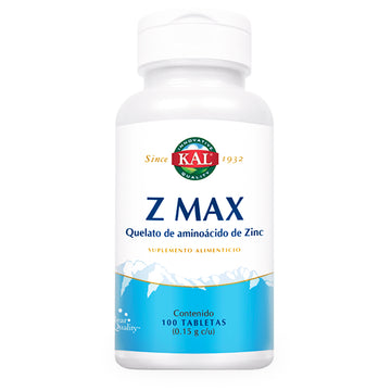 Kal, Z Max, Quelato de aminoácido de Zinc, 100 tabs