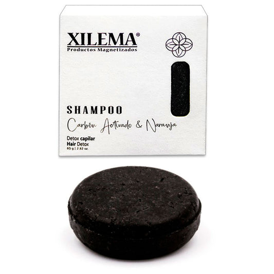 Xilema, Shampoo Sólido, Carbón Activado y Naranja, 80 g